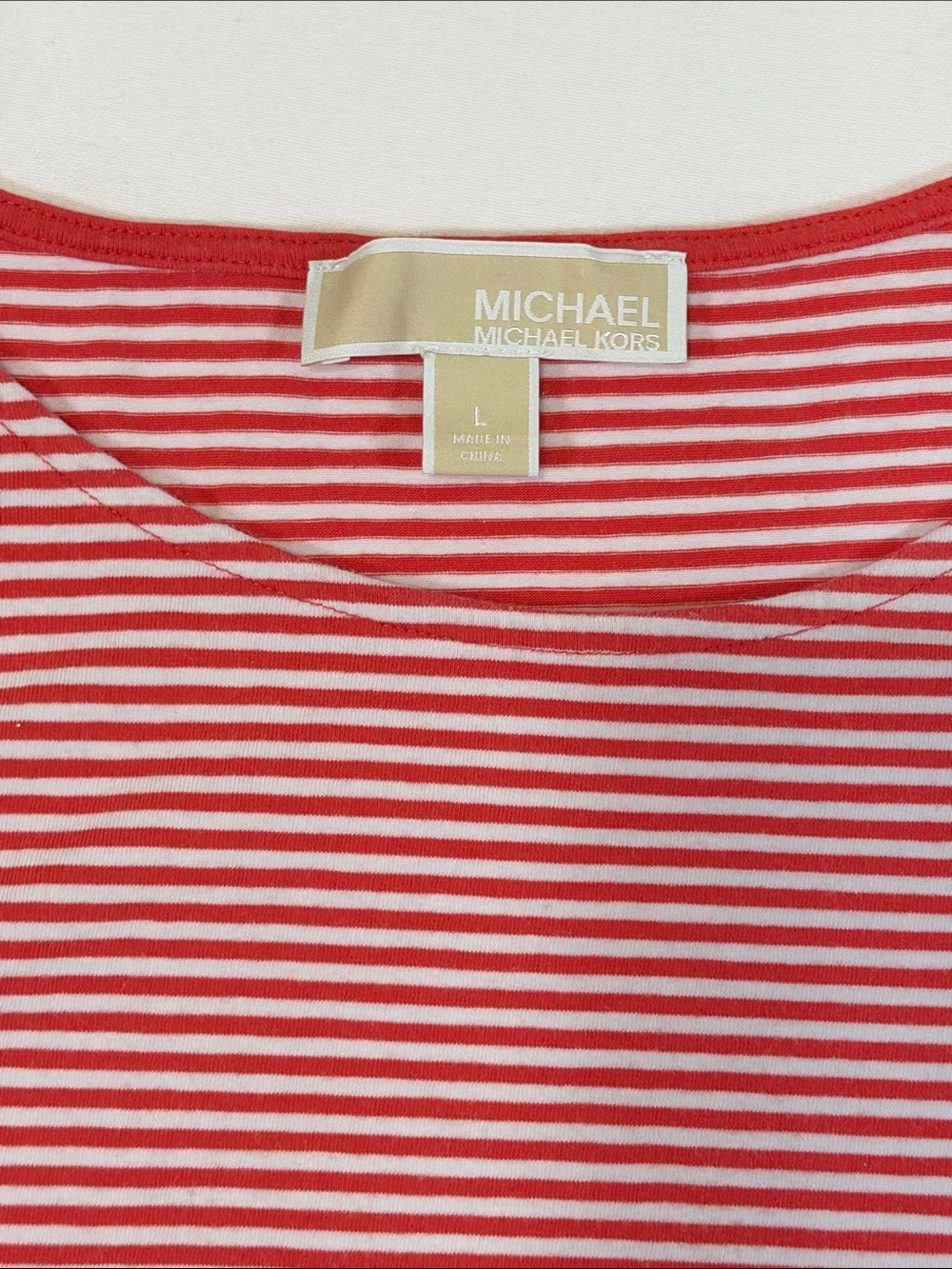 Michael Kors Orange and White Striped Cold-Shoulder Tee